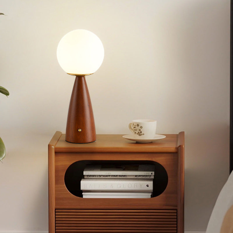 Traditional Vintage Column Wood Iron Glass LED Table Lamp For Living Room