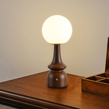 Traditional Vintage Column Wood Iron Glass LED Table Lamp For Living Room