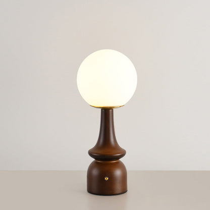 Traditional Vintage Column Wood Iron Glass LED Table Lamp For Living Room