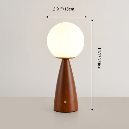 Traditional Vintage Column Wood Iron Glass LED Table Lamp For Living Room