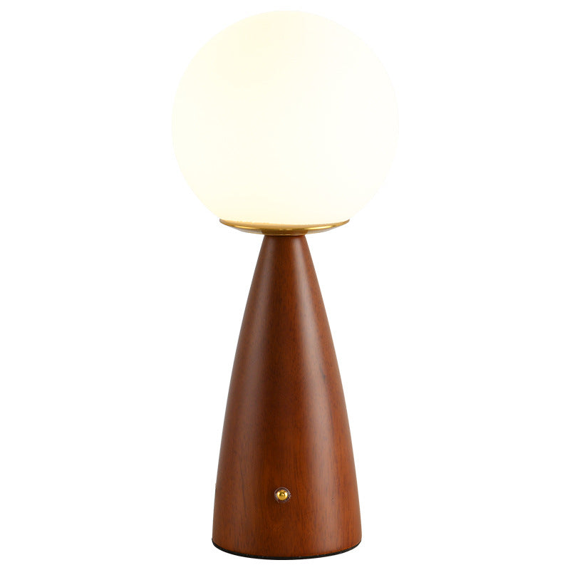Traditional Vintage Column Wood Iron Glass LED Table Lamp For Living Room