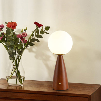 Traditional Vintage Column Wood Iron Glass LED Table Lamp For Living Room