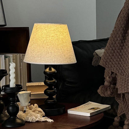 Traditional Vintage Drum Iron Fabric 1-Light Table Lamp For Living Room