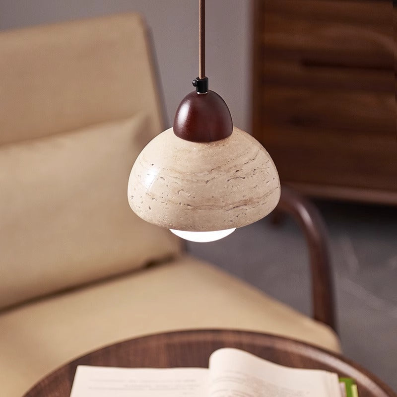 Traditional Chinese Globe Wood Stone 1-Light Pendant Light For Living Room