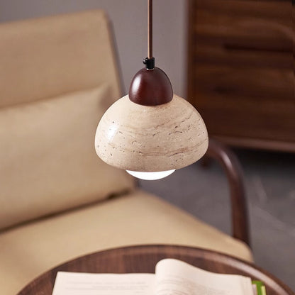 Traditional Chinese Globe Wood Stone 1-Light Pendant Light For Living Room