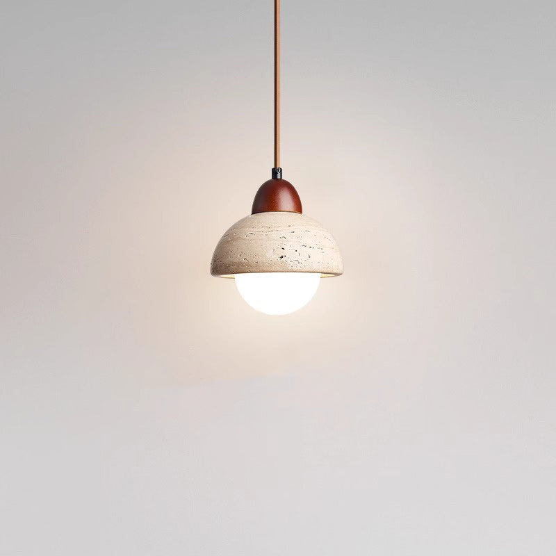 Traditional Chinese Globe Wood Stone 1-Light Pendant Light For Living Room
