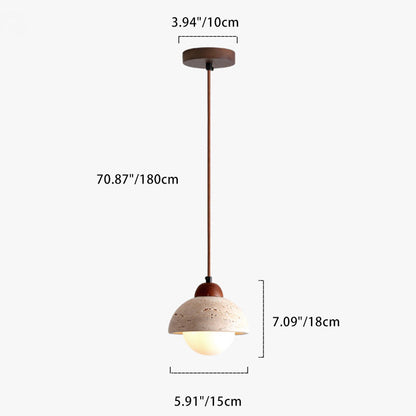 Traditional Chinese Globe Wood Stone 1-Light Pendant Light For Living Room