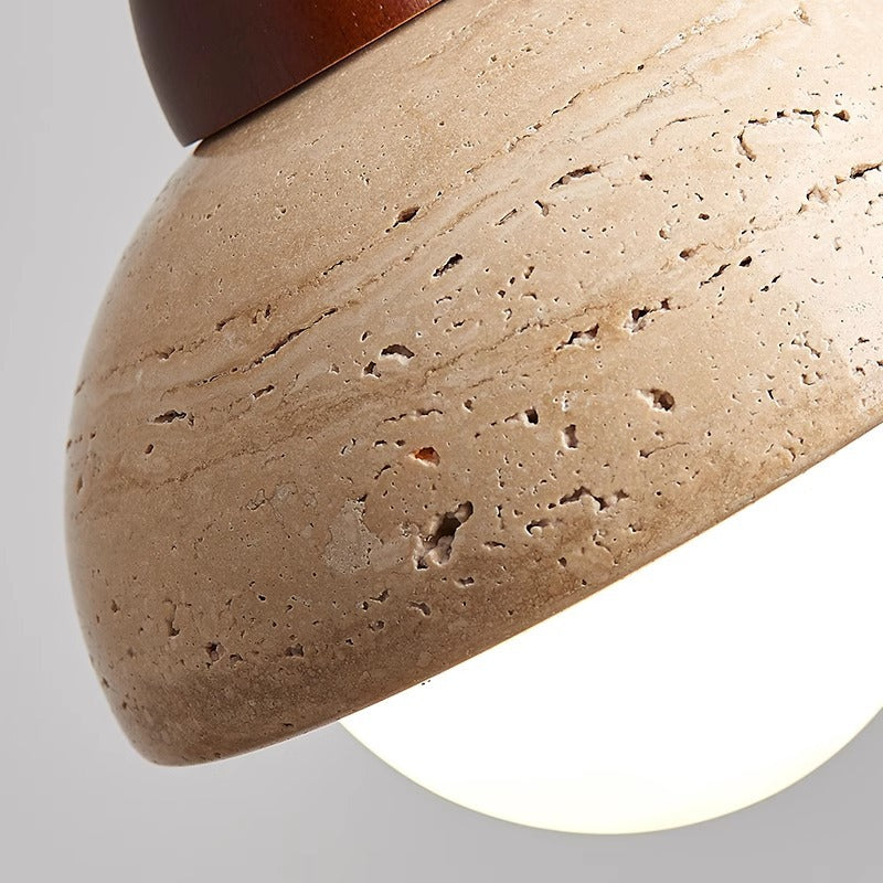 Traditional Chinese Globe Wood Stone 1-Light Pendant Light For Living Room