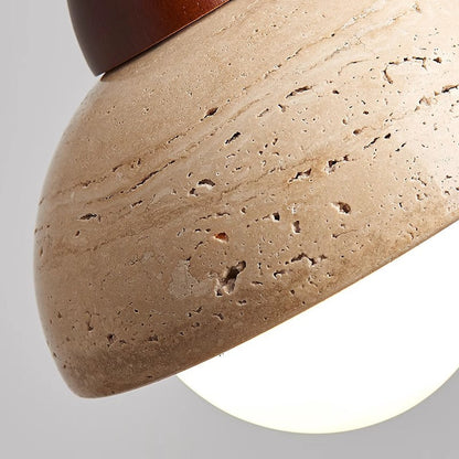 Traditional Chinese Globe Wood Stone 1-Light Pendant Light For Living Room