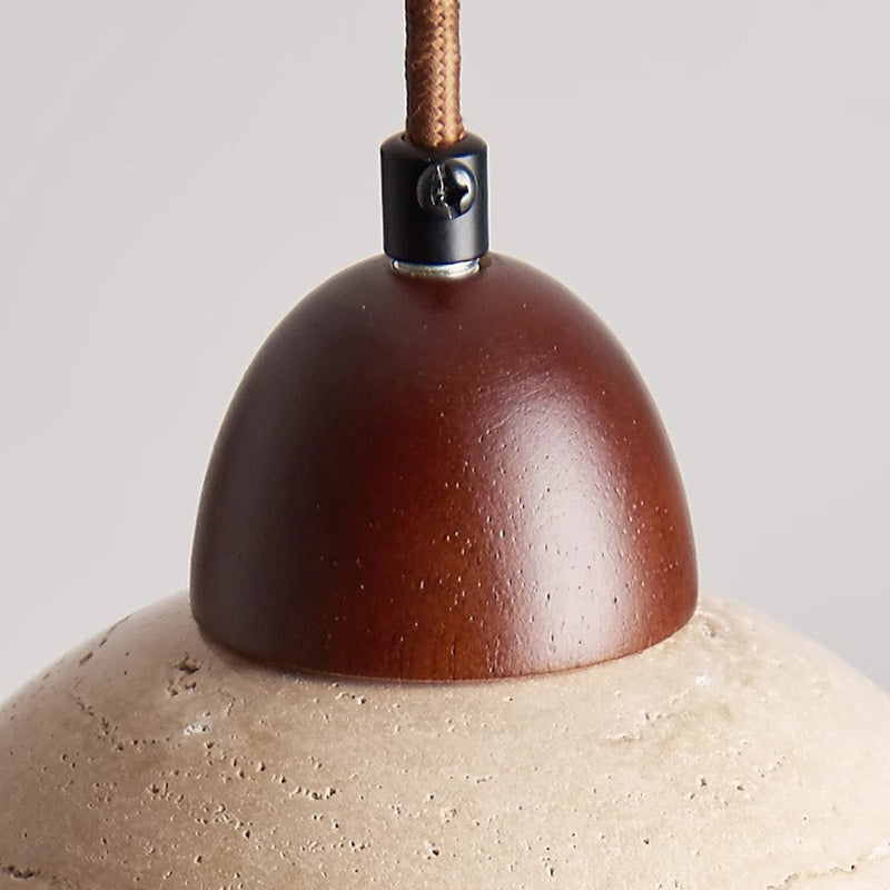 Traditional Chinese Globe Wood Stone 1-Light Pendant Light For Living Room