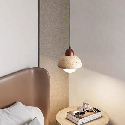 Traditional Chinese Globe Wood Stone 1-Light Pendant Light For Living Room