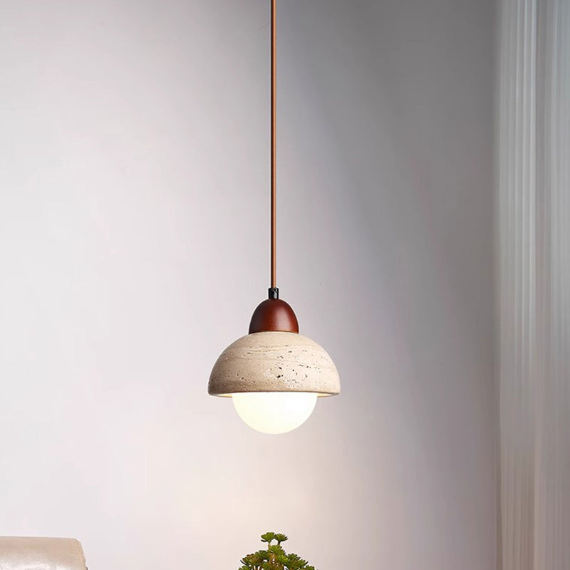 Traditional Chinese Globe Wood Stone 1-Light Pendant Light For Living Room