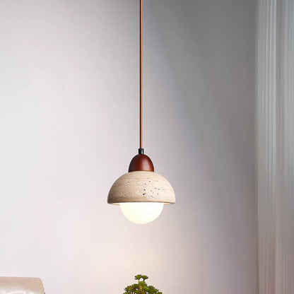 Traditional Chinese Globe Wood Stone 1-Light Pendant Light For Living Room