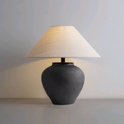 Traditional Japanese Jar Ceramic Fabric 1-Light Table Lamp For Living Room