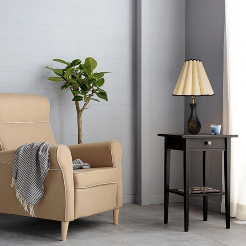 Traditional Vintage Drum Wood Fabric 1-Light Table Lamp For Living Room