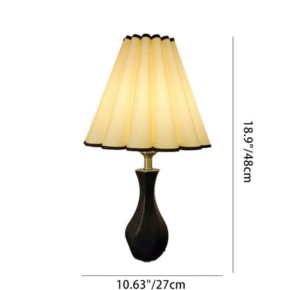 Traditional Vintage Drum Wood Fabric 1-Light Table Lamp For Living Room