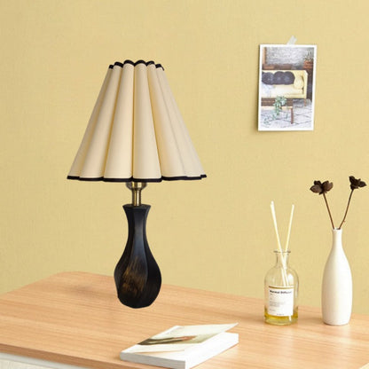 Traditional Vintage Drum Wood Fabric 1-Light Table Lamp For Living Room