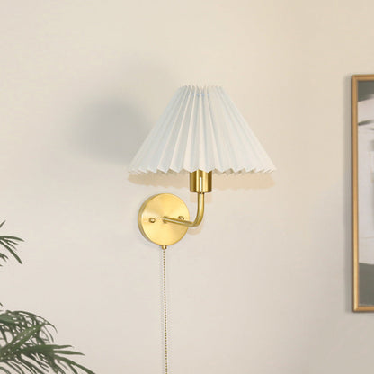 Contemporary Nordic Drum Copper Fabric 1-Light Wall Sconce Lamp For Living Room