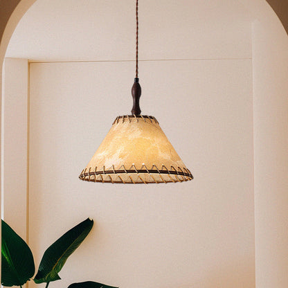 Contemporary Nordic Drum Iron Wood Fabric 1-Light Pendant Light For Living Room