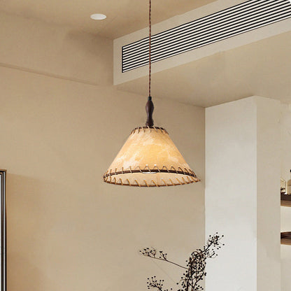 Contemporary Nordic Drum Iron Wood Fabric 1-Light Pendant Light For Living Room