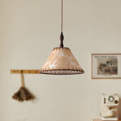 Contemporary Nordic Drum Iron Wood Fabric 1-Light Pendant Light For Living Room
