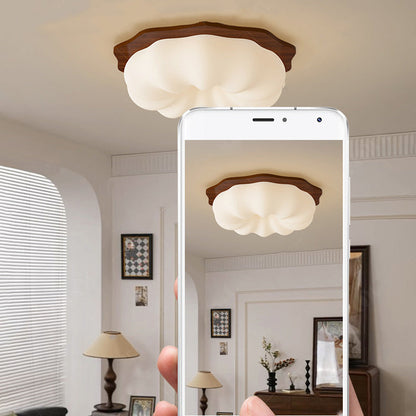 Contemporary Creative Round Wood Plastic LED Flush Mount Ceiling Light For Living Room