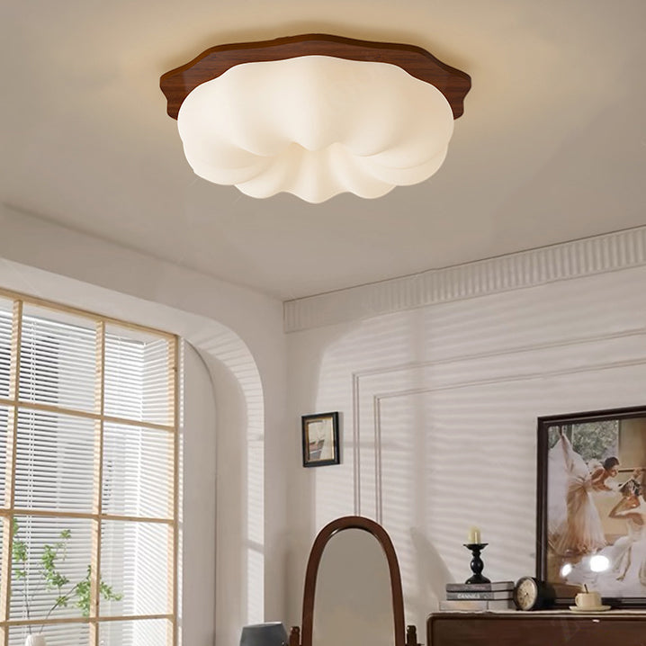 Contemporary Creative Round Wood Plastic LED Flush Mount Ceiling Light For Living Room