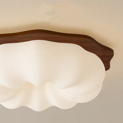 Contemporary Creative Round Wood Plastic LED Flush Mount Ceiling Light For Living Room