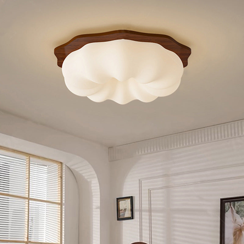 Contemporary Creative Round Wood Plastic LED Flush Mount Ceiling Light For Living Room