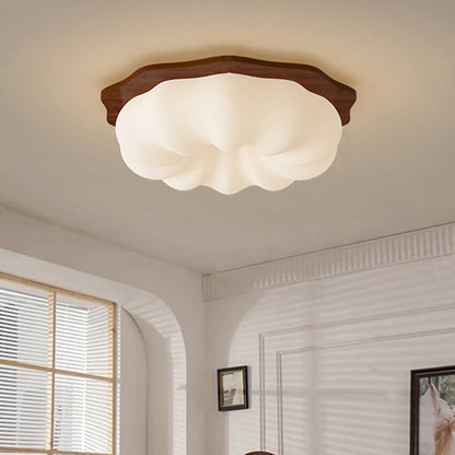 Contemporary Creative Round Wood Plastic LED Flush Mount Ceiling Light For Living Room