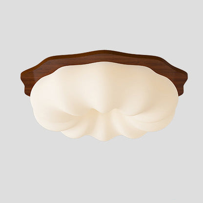 Contemporary Creative Round Wood Plastic LED Flush Mount Ceiling Light For Living Room