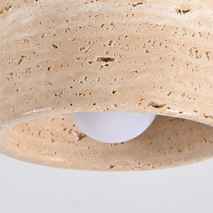 Traditional Japanese Round Square Stone Wood 1-Light Semi-Flush Mount Ceiling Light For Living Room