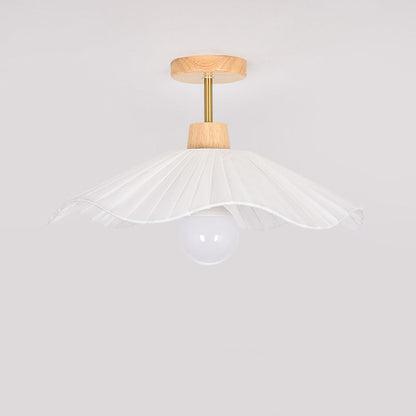 Contemporary Coastal Wave Wood Fabric 1-Light Semi-Flush Mount Ceiling Light For Living Room