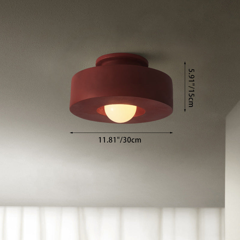 Contemporary Nordic Round Plastic 1-Light Semi-Flush Mount Ceiling Light For Living Room