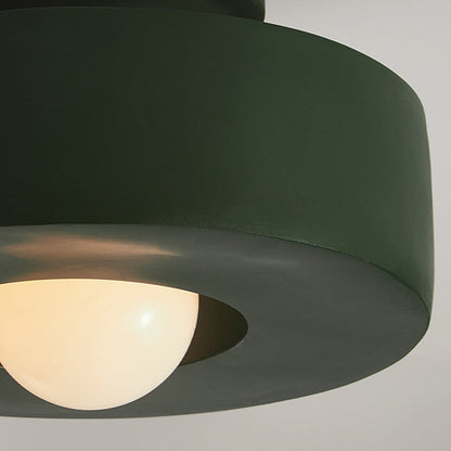Contemporary Nordic Round Plastic 1-Light Semi-Flush Mount Ceiling Light For Living Room