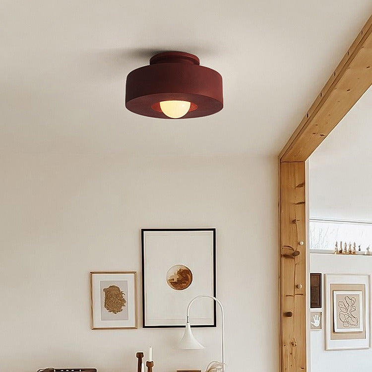 Contemporary Nordic Round Plastic 1-Light Semi-Flush Mount Ceiling Light For Living Room
