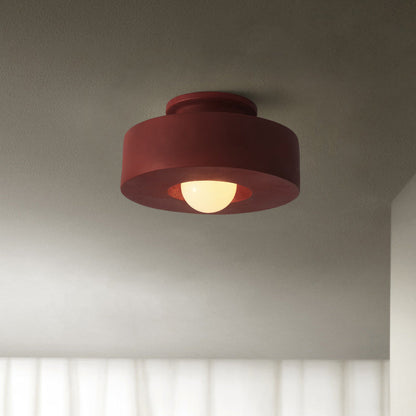 Contemporary Nordic Round Plastic 1-Light Semi-Flush Mount Ceiling Light For Living Room