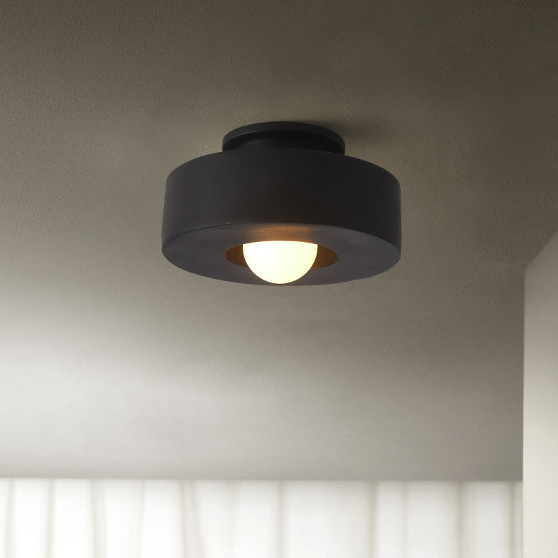 Contemporary Nordic Round Plastic 1-Light Semi-Flush Mount Ceiling Light For Living Room