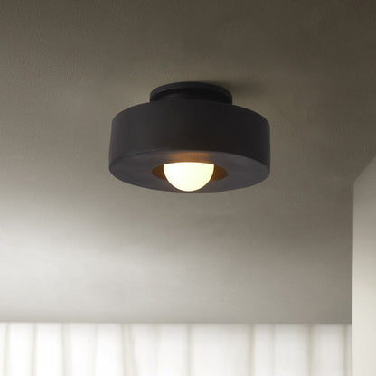 Contemporary Nordic Round Plastic 1-Light Semi-Flush Mount Ceiling Light For Living Room