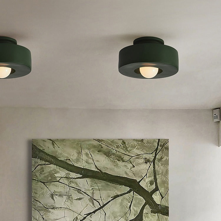 Contemporary Nordic Round Plastic 1-Light Semi-Flush Mount Ceiling Light For Living Room