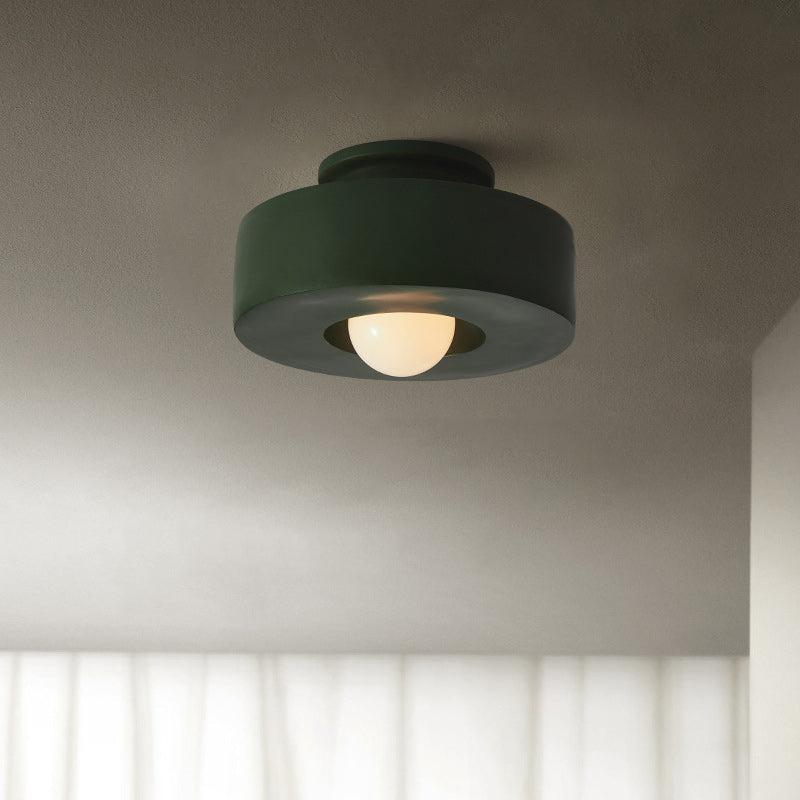 Contemporary Nordic Round Plastic 1-Light Semi-Flush Mount Ceiling Light For Living Room