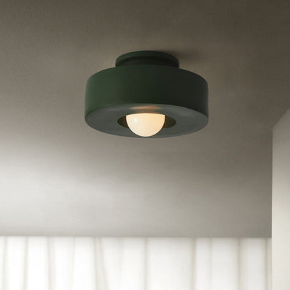 Contemporary Nordic Round Plastic 1-Light Semi-Flush Mount Ceiling Light For Living Room