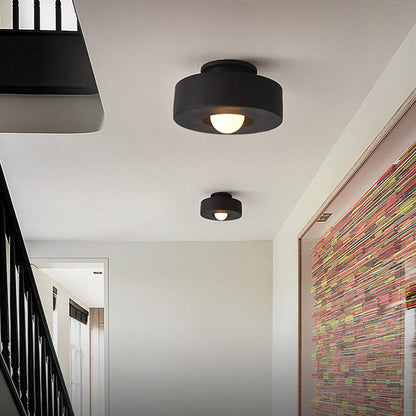 Contemporary Nordic Round Plastic 1-Light Semi-Flush Mount Ceiling Light For Living Room