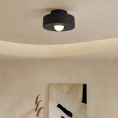 Contemporary Nordic Round Plastic 1-Light Semi-Flush Mount Ceiling Light For Living Room
