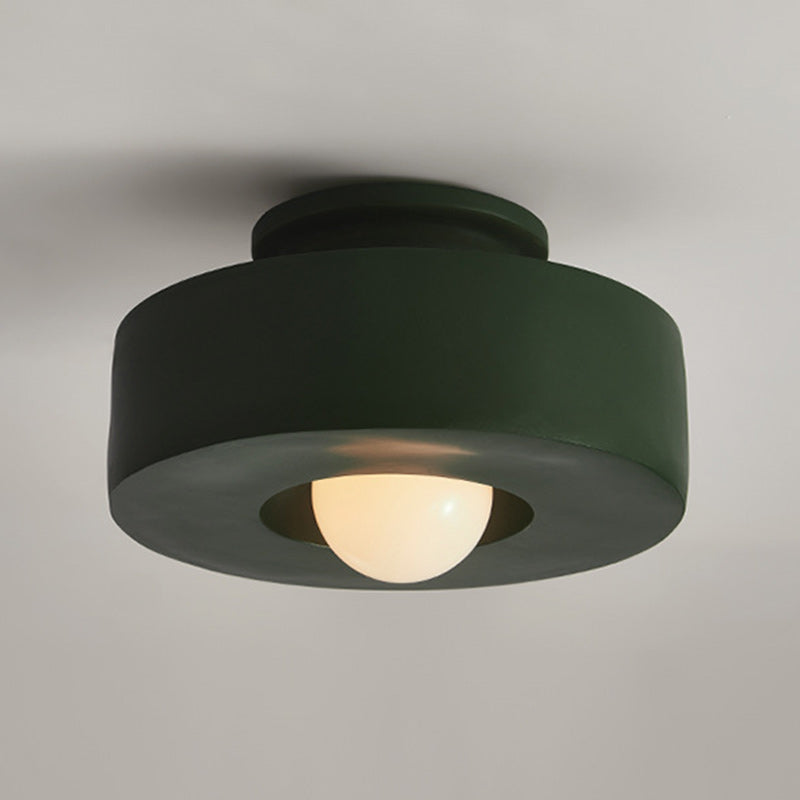 Contemporary Nordic Round Plastic 1-Light Semi-Flush Mount Ceiling Light For Living Room