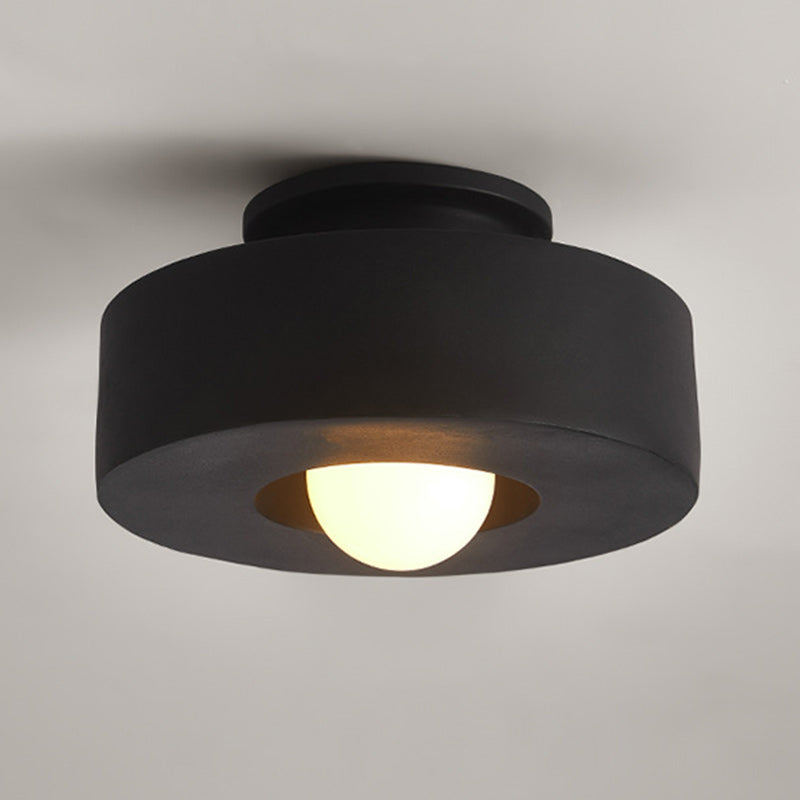 Contemporary Nordic Round Plastic 1-Light Semi-Flush Mount Ceiling Light For Living Room