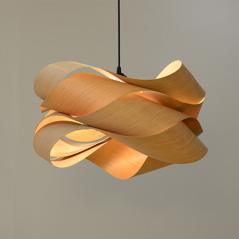 Contemporary Creative Twisted Iron Wood 1-Light Pendant Light For Living Room