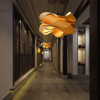 Contemporary Creative Twisted Iron Wood 1-Light Pendant Light For Living Room