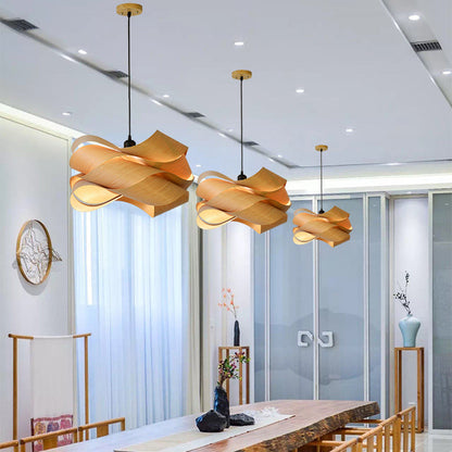 Contemporary Creative Twisted Iron Wood 1-Light Pendant Light For Living Room