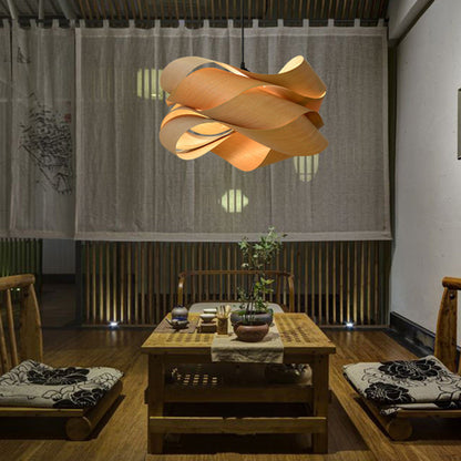 Contemporary Creative Twisted Iron Wood 1-Light Pendant Light For Living Room